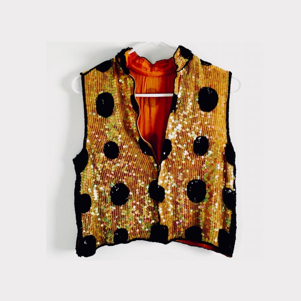 100% Silk vintage polka dot embellished sequin top